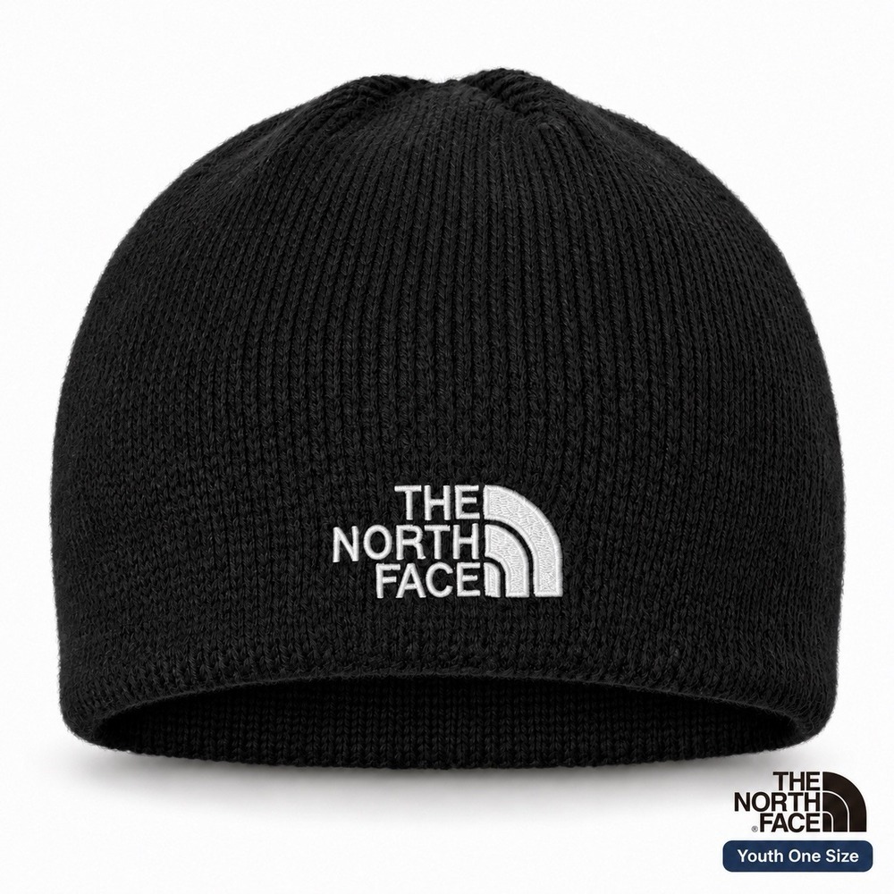 The North Face Youth Bones Recycled Beanie One Size All Black / White Logo